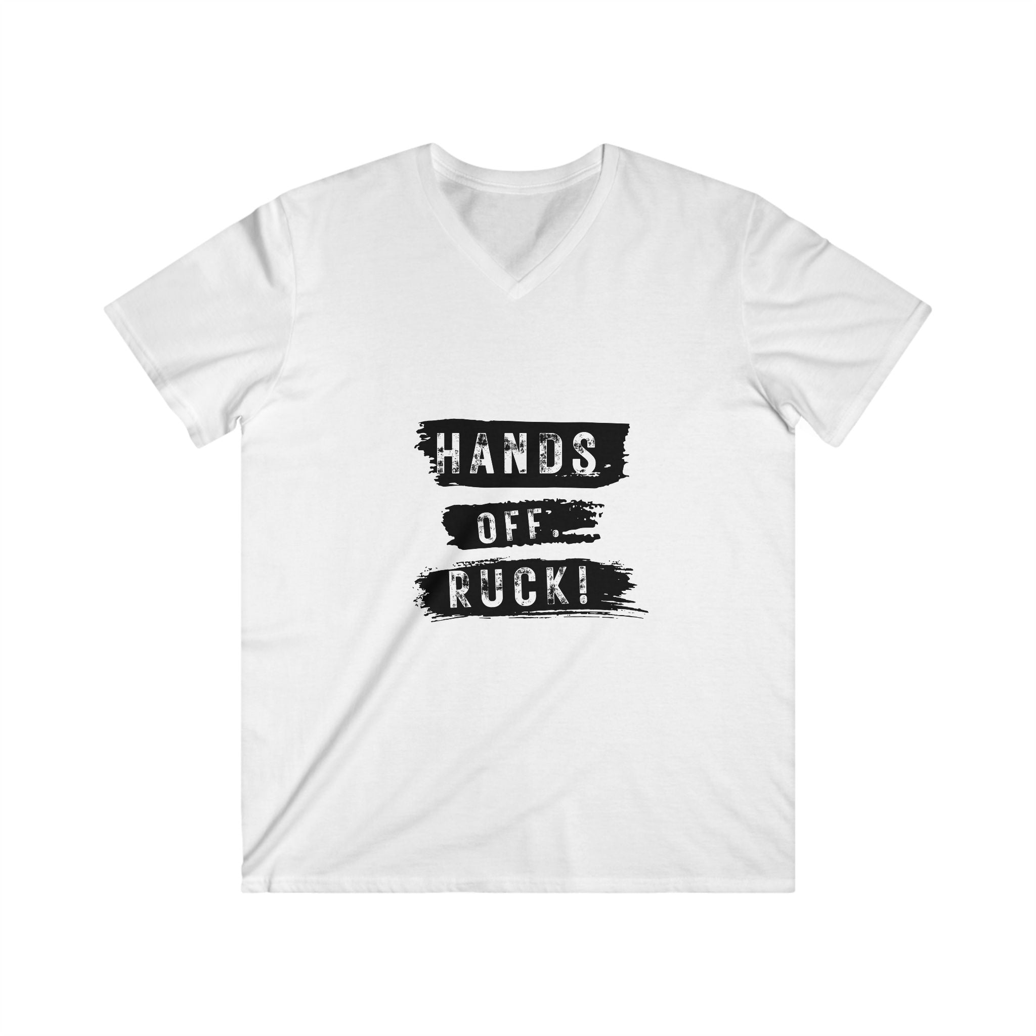HANDS OFF. RUCK!  Fitted V-Neck Short Sleeve Tee